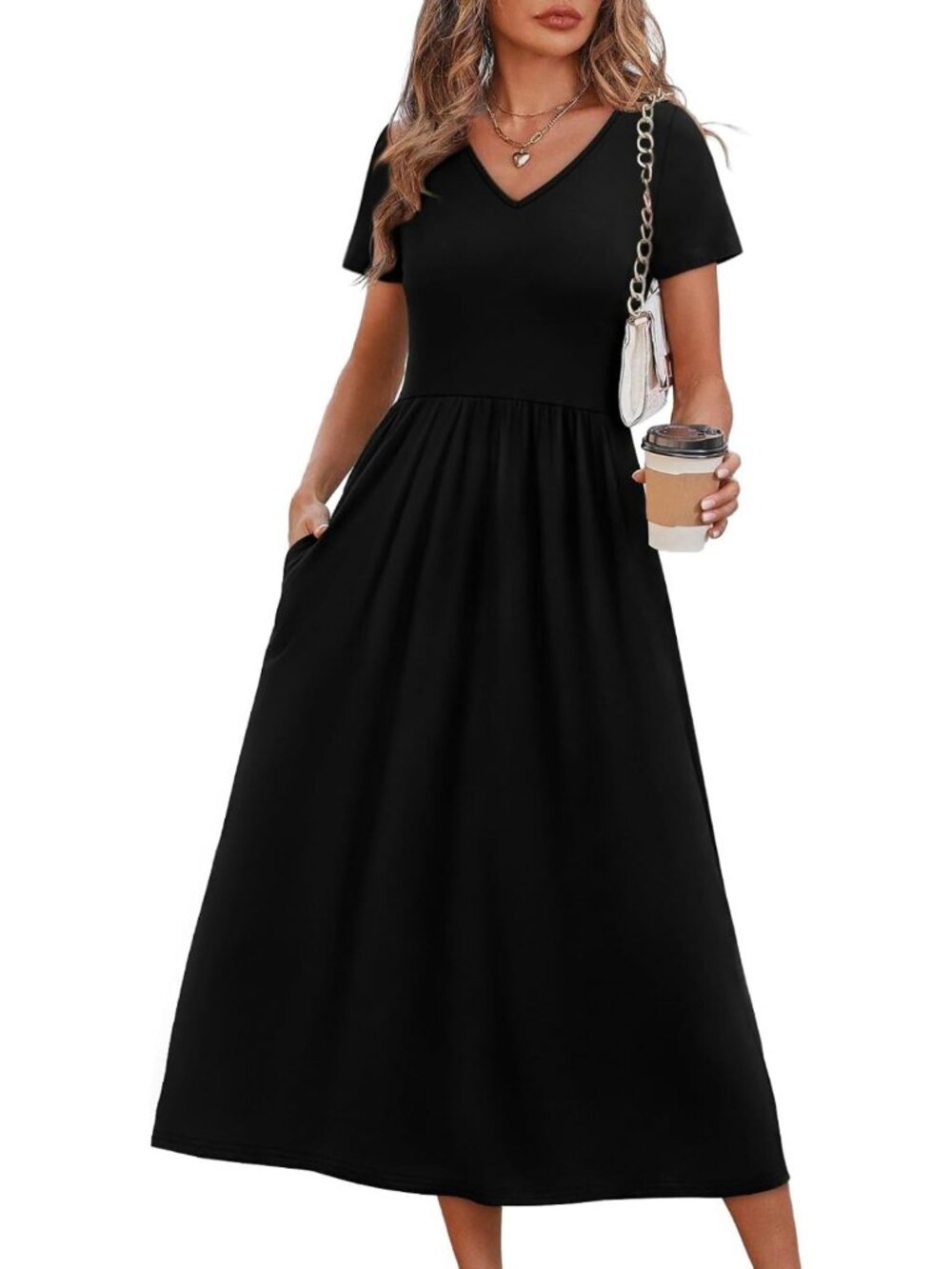 Flowy A-Line Midi Dress for Women | Casual Beach Vacation Sundress with Pockets